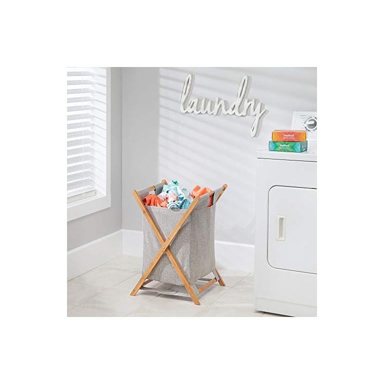 mDesign Bamboo Wood Laundry Hamper Sorter Cart, Portable and