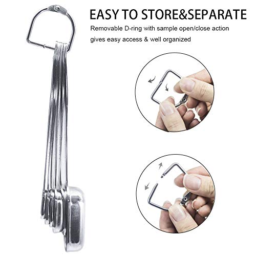 14 Piece Measuring Cups and Spoons Set and Coffee Measuring Spoon with Bag Clip, Neyes Stainless Steel 7 Measuring Cups and 6 Measuring Spoons for Dry and Liquid Ingredients Baking Cooking (14)