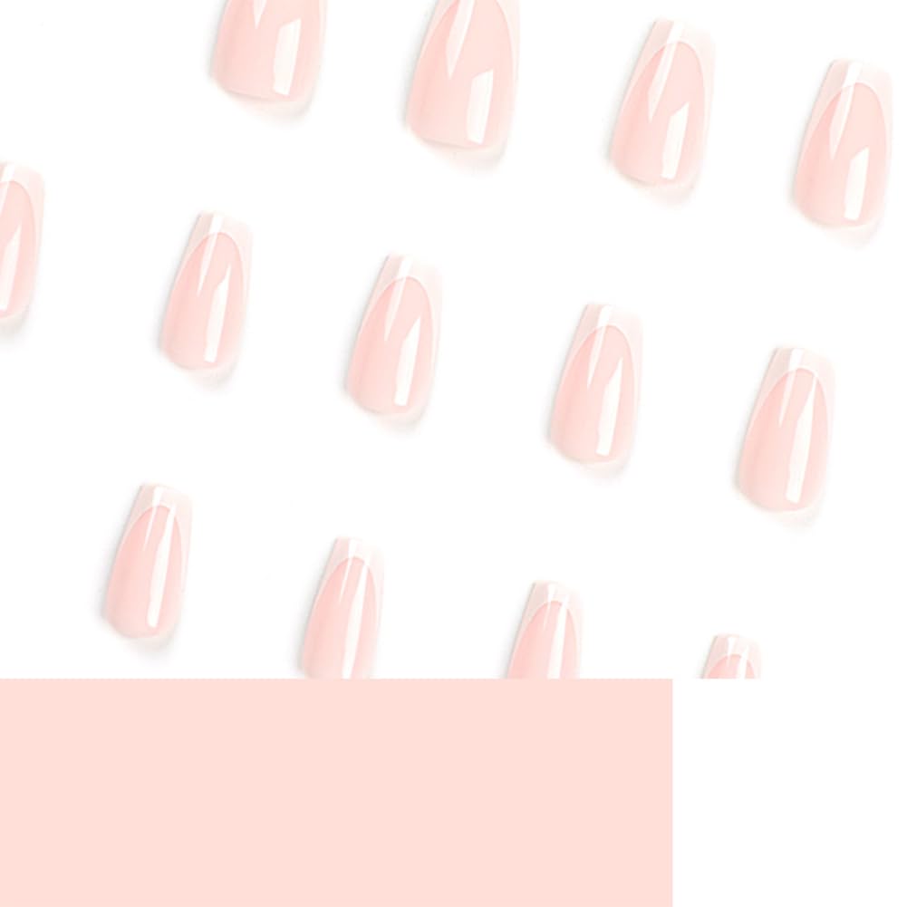 Medium Press on Nails Square Fake Nails, Glue on Nails Medium False Nails with White French Tip Nails Gloss Press ons Designs Acrylic Nails Press on Artificial Nails Stick on Nails For Women 24Pcs - Image 3