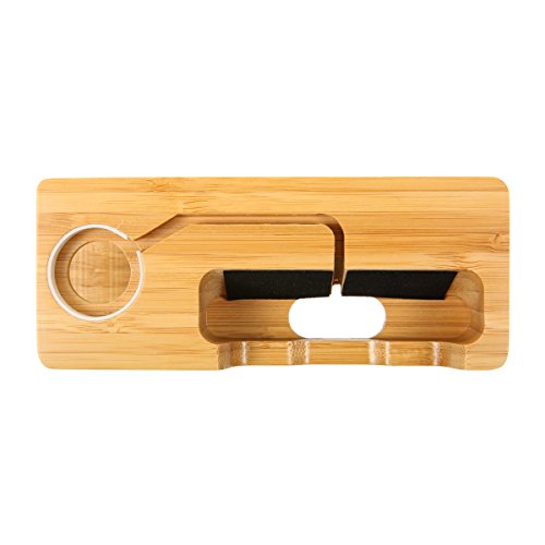 Watch Charging Bracket, MWAY Bamboo Wooden Charging Stand for Apple Watch,3.0 Hub Charger Cradle Holder/Dock for iPhone,Samsung,Android,All Smartphone,3 USB Ports 5V 3A 1 - Thumbnail 4