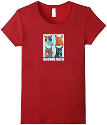 Womens Groove Cats - Psychedelic Groovy Kitties T-Shirt Medium Cranberry