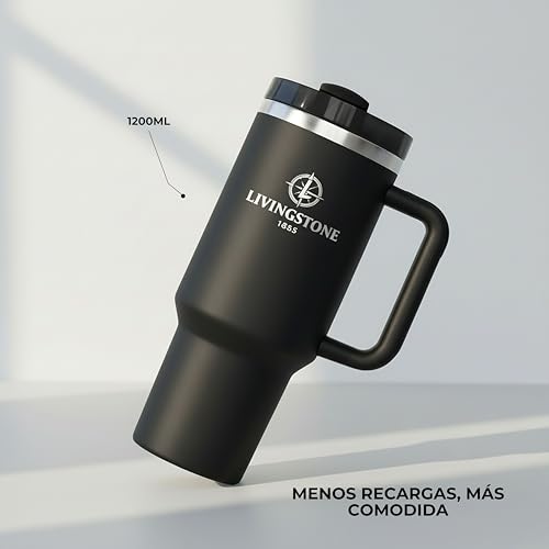 Livingstone1855 Vaso térmico 1.2L, Mantiene 24h Frío / 12h Calor, Termo Acero Inoxidable 304 con Asa y Pajita, Antifugas, Taza térmica grande Reutilizable, Sin BPA, Ideal Gimnasio, Oficina y Viaje