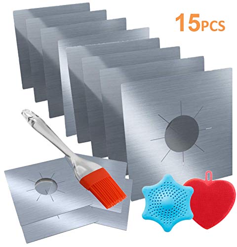 12-Pack Reusable Gas Stove Burner Covers, Non-Stick Stovetop Burner Liners Gas Range Protectors for Kitchen- Size 10.6” x 10.6”-Double Thickness 0.2mm, Cuttable, Dishwasher Safe