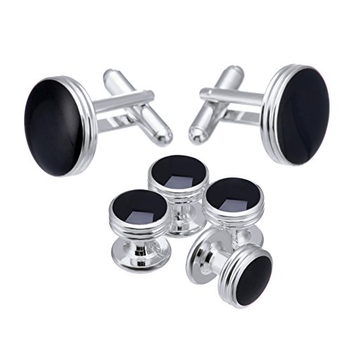 Salutto Men's Cufflinks and Studs Set for Formal French Shirt Formal Black with Shiny Black — image 1