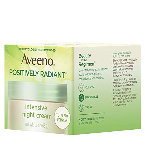AVEENO POSITIVELY RADIANT INTENSIVE MOISTURIZING NIGHT CREAM WITH TOTAL SOY COMPLEX & VITAMIN B3, OIL-FREE, NON-GREASY, HYPOALLERGENIC & NON-COMEDOGENIC, 1.7 OZ