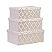Decorative Storage Boxes with Lids – Set of 3 - Hard Thick Cardboard Storage Box Lined with Fabric, Nesting Storage Baskets for Shelves, Closet Organization, Stylish Photos Holder (Off White)
