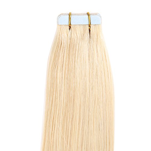 Tape In Human Hair Extensions 16 Inch 20pcs 40g/pack Slilky Straight Seamless Skin Weft Remy Hair 613# Blonde Color
