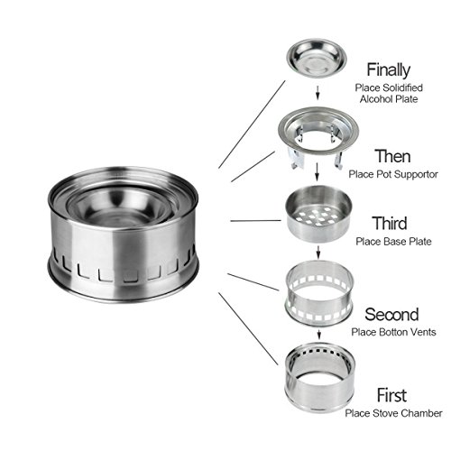 ALLOMN Portable Stainless Steel Wood Solid Fuel Burning Camping Stove Collapsible Can for Outdoor Backpacking Cooking - Thumbnail 2
