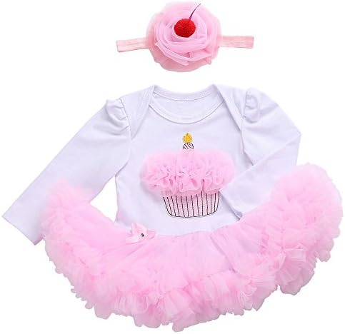 Smilsheep Wedding Vintage Birthday Party Princess Flower Dress Headband Set Cake Long Sleeve 4-6Months/23-26''/13-18lb