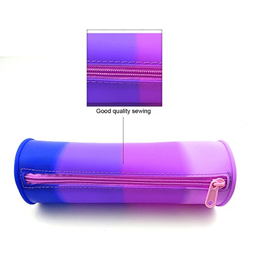 Cylinder Pencil Pouch Bag,Soft Silicone Zipper Pencil Pouch Girls Boys