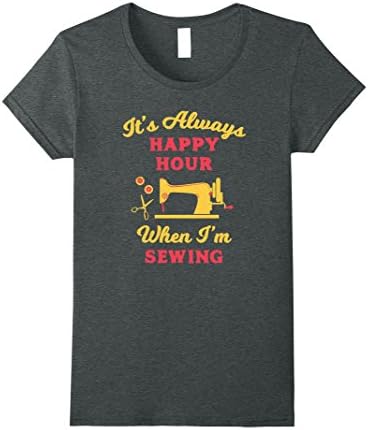 Womens It's Always Happy Hour When I'm Sewing Quilting T-Shirt XL Dark Heather