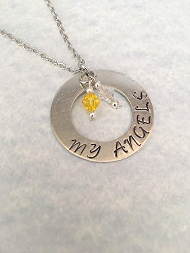 Personalized Grandmother Mother My Angels Hand Stamped Swarovski Crystal Birthstone Necklace