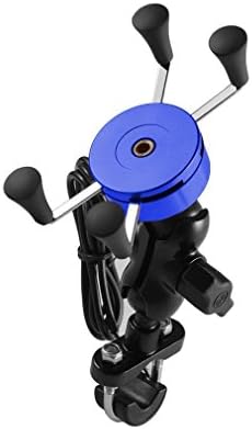 Bewelter Universal Rotating Motocycle X-Grip Clamp Mount Bike Phone Stand Holder with USB Charger for iPhone, Samsung, GPS Device (Blue)