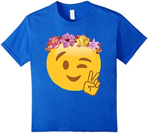 Kids Peace Emoji Laughing Flower Crown T-Shirt 12 Royal Blue