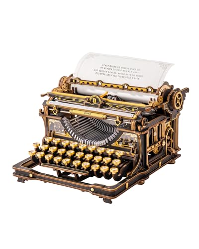 ROKR 3D Wooden Puzzle Typewriter for Adults - Black and Gold, Mechanical Modelling Kit, Vintage Model for Office, DIY Gift for Patient Builders (Black)