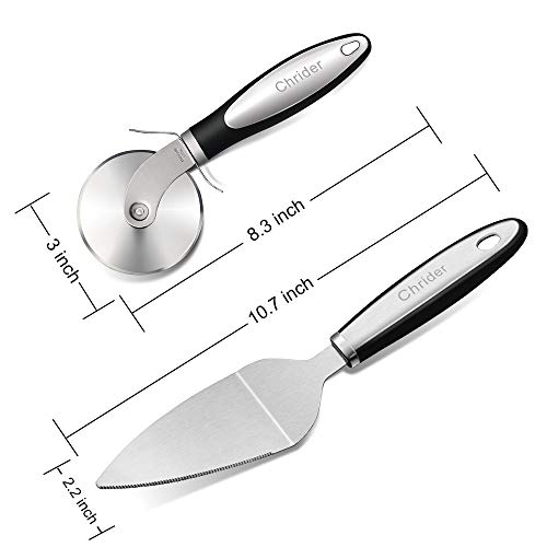 Chrider Pizza Cutter Wheel Pizza Server Set, Super Sharp Pizza Slicer with Ergonomic Non Slip Handle,Quality Stainless Steel Pizza Cutter, Ideal for Pizza, Pies, Dough Cookies and Waffles