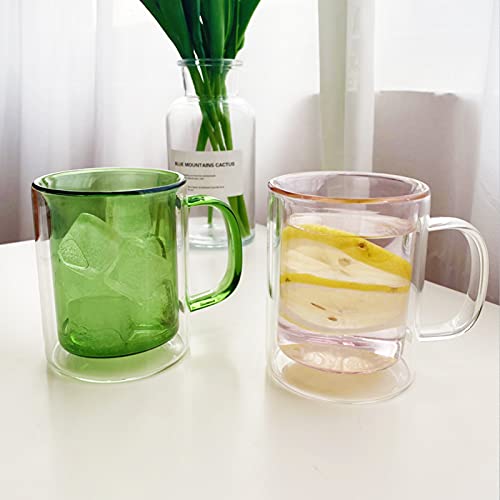 Farbe doppelwandige Gläser mit Griff und Deckel (275ml), Candiicap Thermogläser für Heißes & Kaltes Getränk, Kaffeegläser für Latte, Macchiato, Cappuccino, Cocktail, Tee