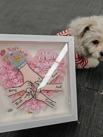 Personalised Flower Shadow Box for Mum & Grandma with Names – Family Love Blooms Forever Gift for Mother's Day, Birthday, Mom Gift, Mother's Day Gift,Gift for Mom