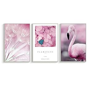 Framed Canvas Wall Art for Living Room, Bedroom Pink Flamingo Canvas Prints for Home Decoration Ready to Hanging - 16"x24"x3 Panels