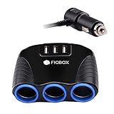 FICBOX 3-Socket Cigarette Lighter Power Adapter DC Outlet Splitter 3.1A 3-Port USB Car Charger for iPhone6s/6/6 Plus,iPad, Samsung Galaxy S6/S6 Edge ect