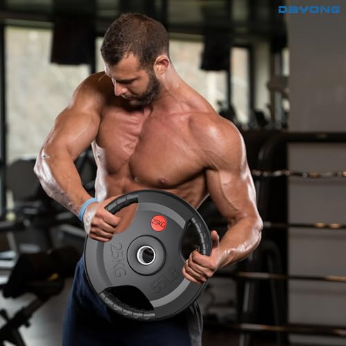 DAYONG Fitness Weight Plates, 5/10/15/20/25kg Cast Iron Barbell Plates for Weightlifing, 2 in Opening and Tri-Grips, Black Fitness Grip Plates for CrossFit Strength Training.