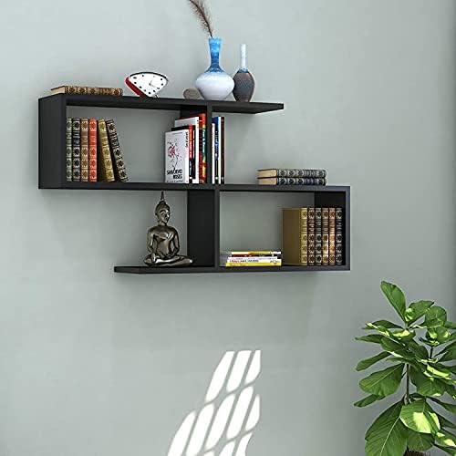 Klaxon S Shape Book Shelf/Wall Shelf and Storage Unit | Display Unit (Black)