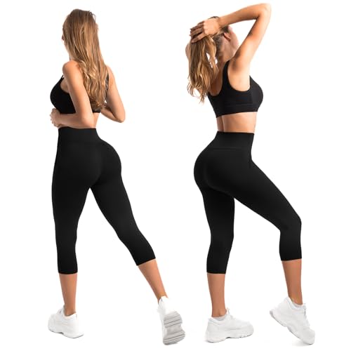 Walifrey High Waisted Capri Leggings for Women UK with Pockets ，3/4 Length Opaque Gym Leggings for Yoga Workout