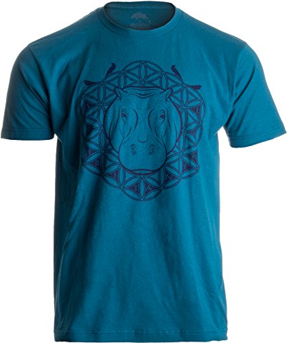 Hippo Spirit Print | Funny Animal, Cool Nature Themed Bird Line Art Men T-Shirt-(Adult,S)