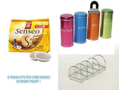 Senseo Guten Morgen Frühstückskaffee + Pad Dosen Metallic mit Padheber 4 Sorten sortiert von James Premium®+Pad Station,Padhe