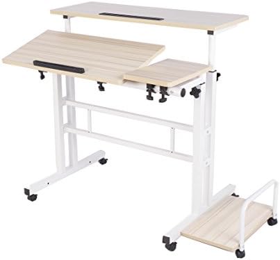 LaCyan Adjustable Height Standing Computer Desk Multi-Function Laptop Desk with Mouse Board (White Maple, with CPU Holder)