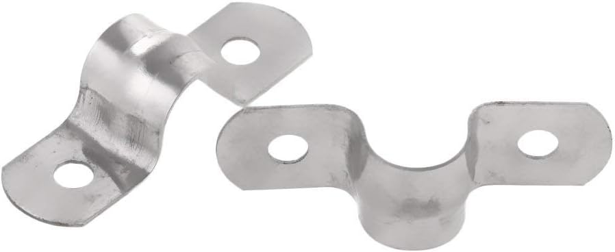 2 Pieces Silver Stainless Steel Hanger U Shaped Saddle Clamp Tube Pipe Clip,2 Holes (12mm)