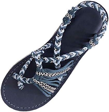 Tsmile Women Hemp Rope Flip Flops Sandals Summer Fashion Non-Slip Patchwork Roman Beach Shoes Slippers