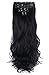 Lelinta 7Pcs 16 Clips 24 Inch Wavy Curly Full Head Clip in on Double Weft Hair Extensions, Dark Black, 24 Inchthumb 1