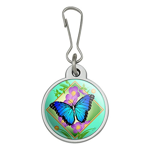 Blue Butterfly Purple Flowers Jacket Handbag Purse Luggage Backpack Zipper Pull Charm