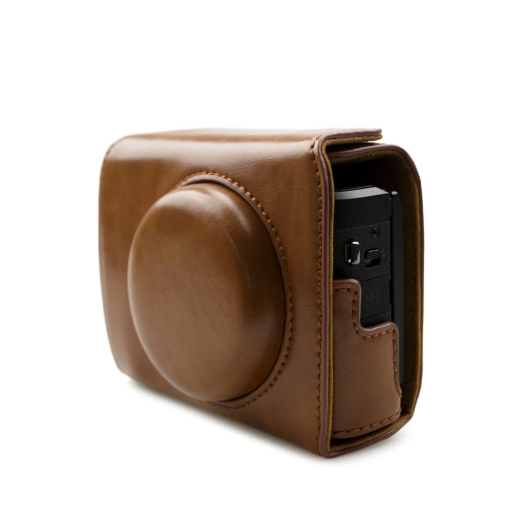 Rieibi G7X II G7X III Case - Vintage Leather Camera Case for Canon PowerShot G7 X Mark II/G7 X Mark III DSLR Camera - Protective Case with Strap - Brown