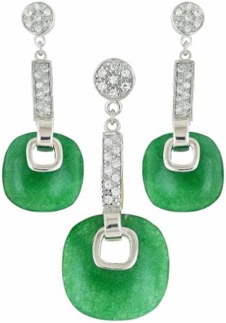 Silver Empire JewelrySterling Silver Green Jade/Carnelian/Turquoise CZ Earrings and Pendant Necklace Set 16"