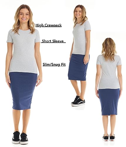 ESTEEZ COTTON TSHIRTS FOR WOMEN SHORT SLEEVE SUMMER TEES TOPS HIGH CREW NECK LAYERING BASIC PLAIN PLAYERAS PARA MUJER (EX801200HGREYXXL)