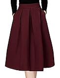Skirts for Women,Bebonnie Pleated A Line High Waisted Scuba Fit Flare Midi Girls Juniors Ladies Peasant Skirts Wine M