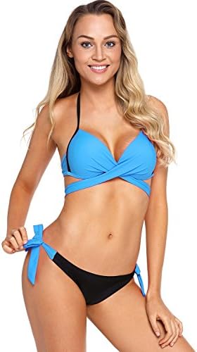 Lucklovell Women Sexy Mint Wrap Front Halter Bikini Tie Side Bottom Swimsuit ((US 18-20) XXL, Mint)