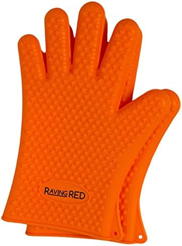 RAVING RED: Ultimate Protective Heat Resistant &amp; Waterproof Silicone BBQ Grilling Gloves, Extra Thick, Comfortable and Convenient, Handling All High Temperature Food, Best For Indoor &amp; Outdoor, Cooking, Baking, Smoking, Oven, Frying, Potholer,