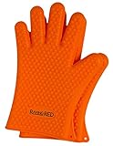 RAVING RED: Ultimate Protective Heat Resistant & Waterproof Silicone BBQ Grilling Gloves, Extra Thick, Comfortable and Convenient, Handling All High Temperature Food, Best For Indoor & Outdoor, Cooking, Baking, Smoking, Oven, Frying, Potholer,