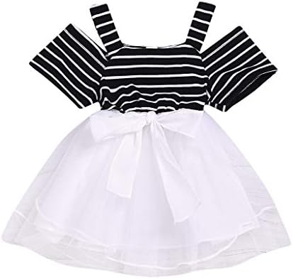 ベビー服 女の子 ワンピース 半袖 オフショルダー チュールドレス 縞模様 プリンセスミニ ドレス キッズ 新生児 子供服 可愛い パーティー チュチュ ドレス 七五三 結婚式 通園 発表会 子供の日 プレゼント 学園祭 演劇 ステージ イベント 衣装