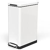Home Zone Living 12 Gallon Slim Kitchen Trash Can with Slow Close Lid and Step Pedal, Stainless Steel, Matte White, 45 Liters
