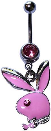 Pink Playboy Fashion Belly Button Ring 316l Stainless Steel Barbell 1.6mm 10mm