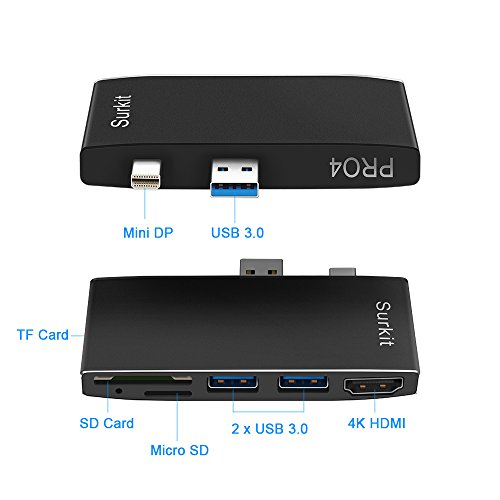 Surface Pro 4 USB 3.0 Hub and Card Reader Combo with Build-in Mini DP to HDMI Adapter, Dual USB 3.0 Port and SD & 2 TF/Micro SD Memory Card Reader for Microsoft Surface Pro 4