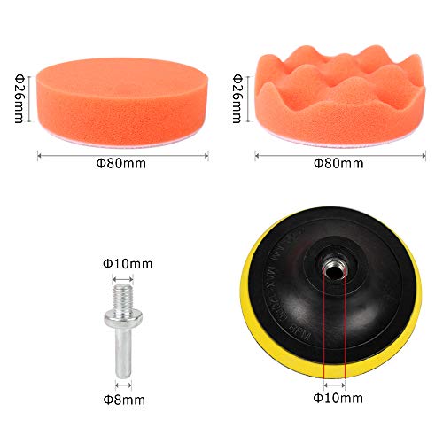 Sorrento Crafts Car Foam Drill Polishing Pad Kit 22 PCS, 3 Inch(80mm) Buffing Pads Sponge Pads Kit for Car Sanding, Polishing, Waxing, Sealing Glaze (Style 1) - Thumbnail 2