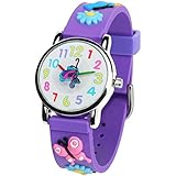 Tonnier 3D Kids Watches Healthy Material Purple Rubber Band Children Watches Butterfly