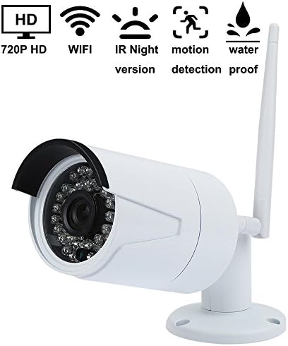 HUAYOO 720P WIFI Bullet Camera IR Night Version Security Surveillance IP Camera IP66 Weatherproof for Outdoor and Indoor 2.4GHz No-Bullit-in SD card Powered By Adaptor White