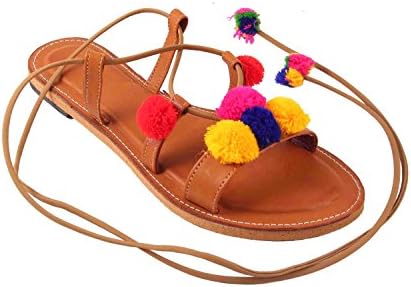 FEMMECRAFTS Leather Pom Pom Dori Sandal for Women