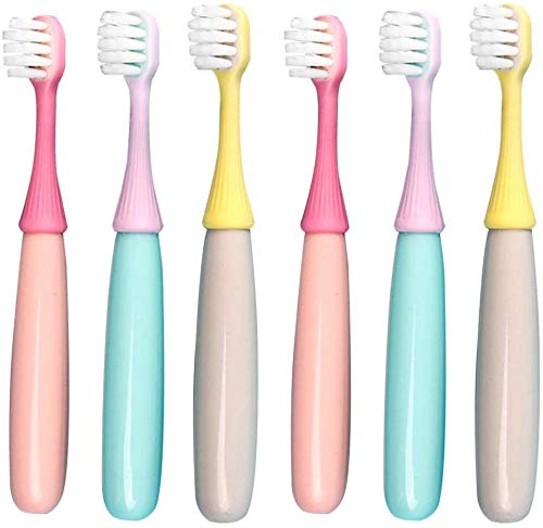 6 Packs Kids Toothbrush, Extra Soft Lovely Little Mushroom Toothbrush for Kids 2-5 Years (Pink& Yellow &Purple)